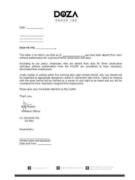 AWOL Letter To Employee | PDF