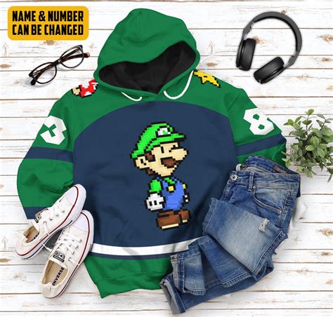 Luigi Sports Custom Name Custom Number Hoodie Tshirt Apparel Gear Fandom