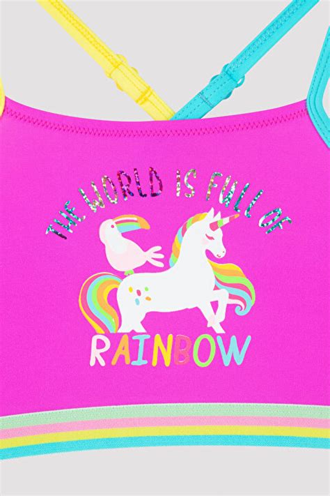 Fu Ya K Z Ocuk G Kku A Desenli Halter Bikini Tak M Plzs Iy Mix Ok Renkli Penti