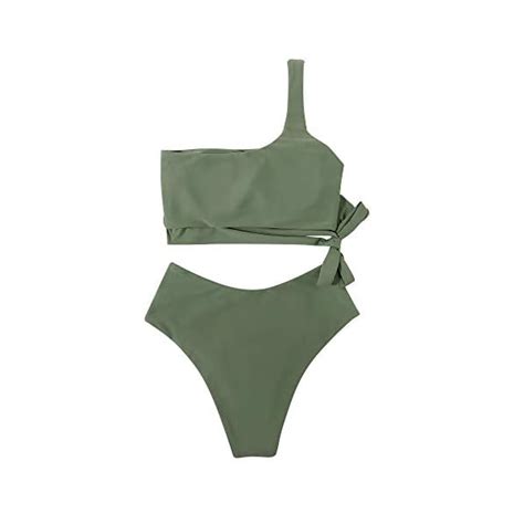 MOOSLOVER Women One Shoulder High Waisted Bikini Tie High Cut Two Piece Swimsuits Beachwear