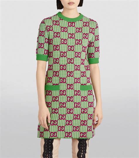 Gucci Green Wool Gg Mini Dress Harrods Uk