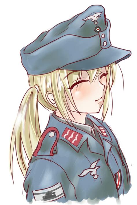 A Drawing Of A Woman In Uniform With Long Blonde Hair Wearing A Blue