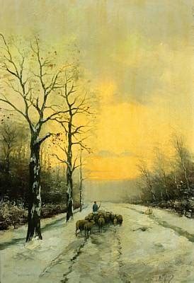 Shepherd With His Flock On A Snowy Forest Road By Anton Mauve On Artnet