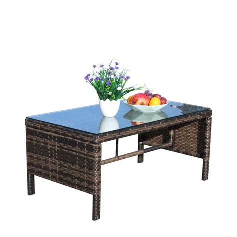 Dropship Outdoor Patio Furniture Coffee Table With Clear Tempered