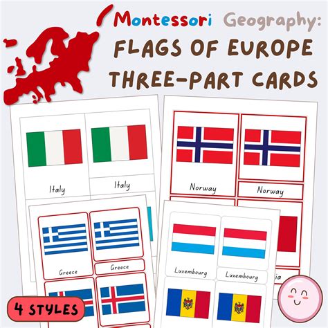 Flags Of Europe 3 Part Cards Countries Of Europe Montessori Geography