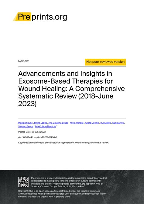 Pdf Advancements And Insights In Exosome Based Therapies For Wound