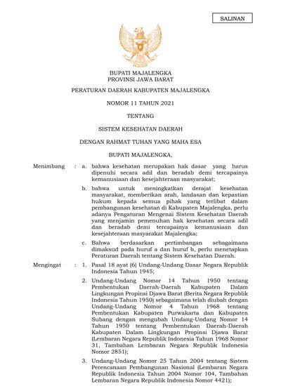 Bupati Majalengka Provinsi Jawa Barat Peraturan Daerah Kabupaten