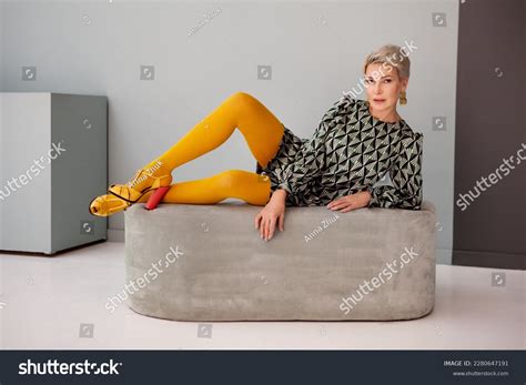 Sexy Mature Fashionable Woman Short Hair Stock Photo