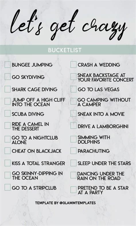 Lets Get Crazy Bucket List