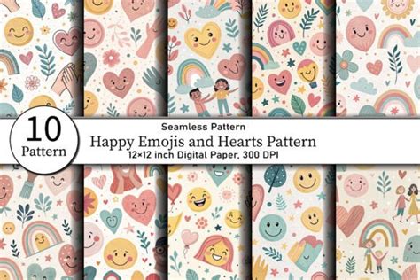 happy emojis  hearts pattern graphic  design store creative fabrica