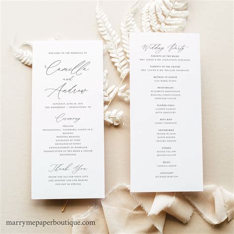 Wedding Ceremony Program Template Stylish Script Editable - Etsy