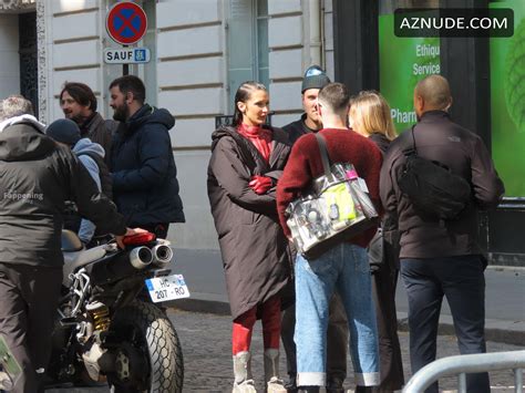 Bella Hadid Sexy Spotted Wearing A Hot Red Leather Catsuit As She Films The Beauty Series AZNude