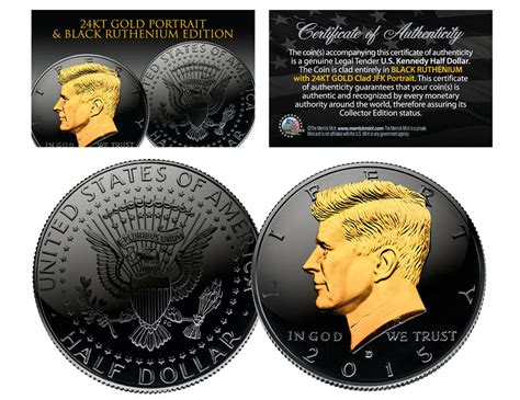 Black Ruthenium 24k Gold 2015 Jfk Kennedy Half Dollar I Love My Freedom