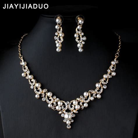 Jiayijiaduo Crystal Bridal Jewelry Set Gold Color Imitation Pearl