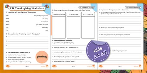 Esl Thanksgiving Worksheet Teacher Made Twinkl Worksheets Library