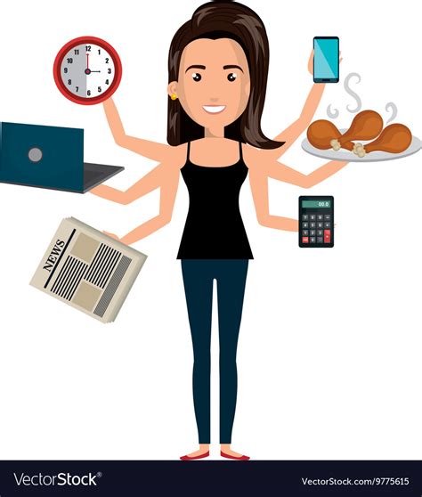 Multitasking Person Cartoon With Icons Royalty Free Vector