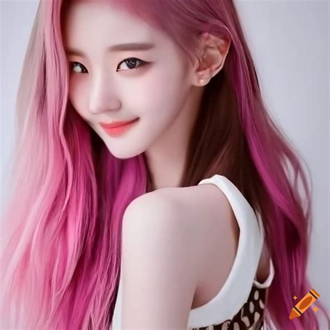 Portrait Of A Smiling Girl With Pastel Pink Hair And Green Eyes On Craiyon