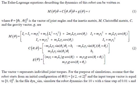 The Euler Lagrange Equations Describing The Dynamics