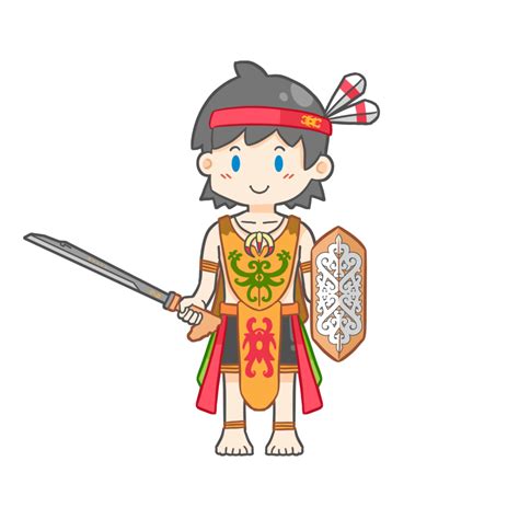 Cute Dayak Boy with mandau and shield 15329543 PNG