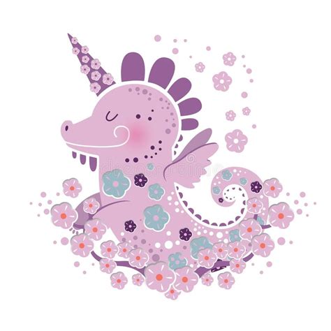 Illustration Of Unicorn Dragon With Floral Decor And Text Spring Time