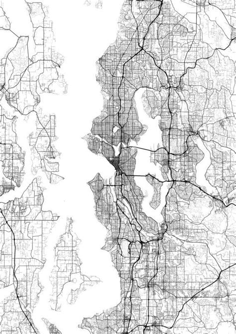 Seattle Map, Seattle City, Walking Trails, Seattle Washington, City Prints, Large Canvas, City ...