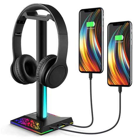 TSV Gaming RGB Headphones Stand with LED Lights, 2 USB & 3.5mm Ports, Touch Control, for PC
