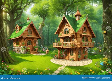 A Fairy Tale House Is In A Tree Stock Illustration Illustration Of