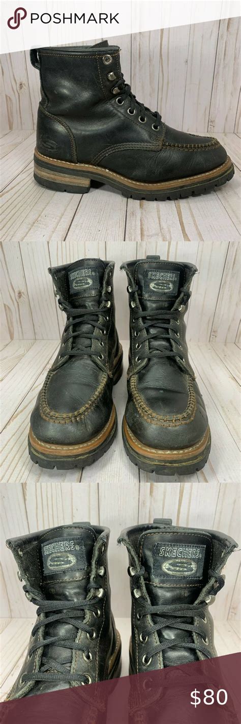 Skechers Cascades Utility Boots Black Leather Logger Lace Up Mens Size ...