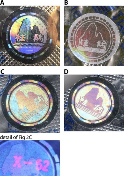 Examples of Genuine and Counterfeit Holograms (A) Genuine Guilin... | Download Scientific Diagram