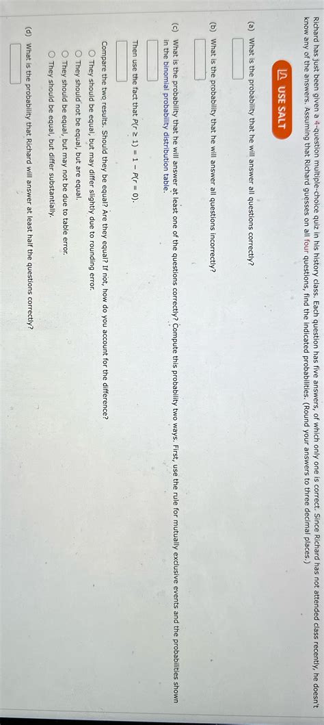 [Solved] Richard has just been given a 4-question multiple-choice quiz