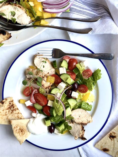 Greek Grilled Chicken Souvlaki Salad Style And Grace