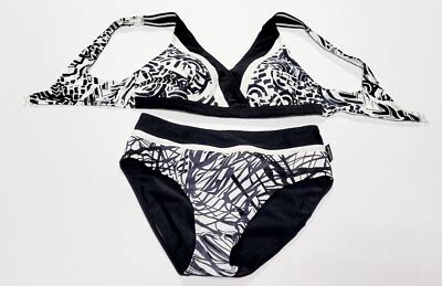 eleMar Damen Bademode Frauen Bikini weiß schwarz gemustert Cup B Gr