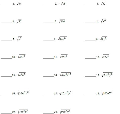 Simplifying Radical Expressions Algebra Helper Worksheets Library