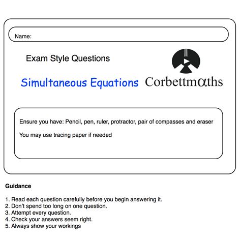 Simultaneous Equations Practice Questions Corbettmaths