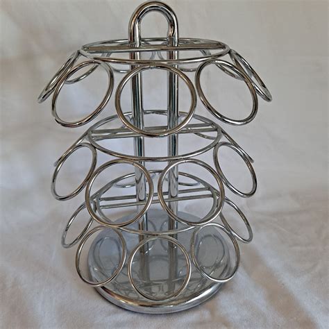 KEURIG K CUP CAROUSEL Coffee 27 Pod Holder Silver Chrome Metal Spinning ...