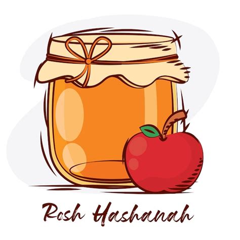 Premium Vector Colored Sketch Of Honey Jar And Apple Rosh Hashanah