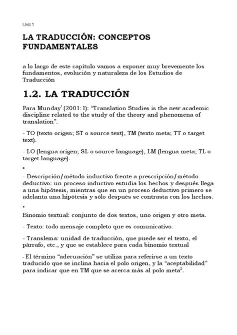 La Traducción Unit 1 La TraducciÓn Conceptos Fundamentales A Lo Largo De Este Capítulo Vamos