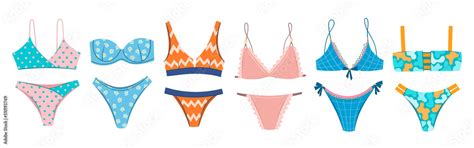 Bikini Swimming Suits Collection Swimsuits Doodle Set Colorful Bikini Swimwear Sketches