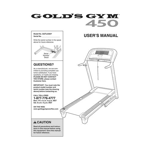 Gold's Gym 450 GGTL03607 Treadmill User Manual