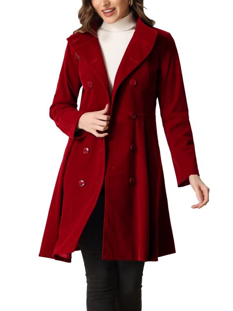 Allegra K Velvet A Line Coat For Womens Stand Collar Double Breasted Winter Trench Coats