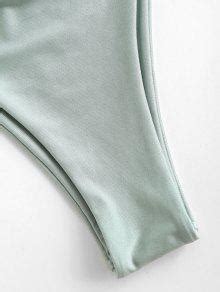 ZAFUL Halter High Cut Shiny Cheeky Bikini Swimwear In LIGHT GREEN ZAFUL