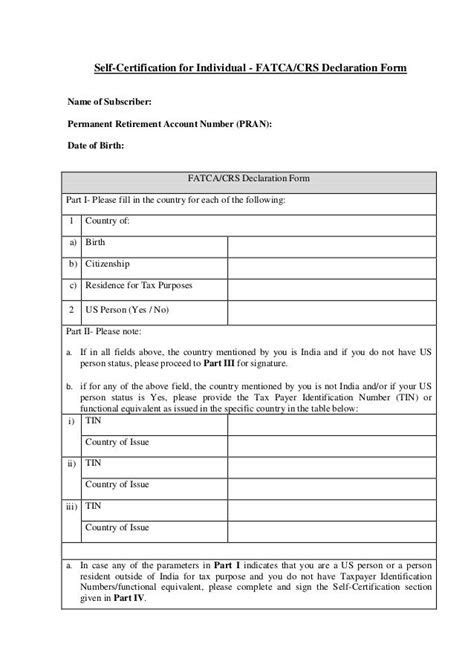 Fatca Self Certification Form Template At Templatecom Templates