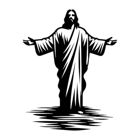 Jesús Con Los Brazos Extendidos Ilustración Vectorial En Blanco Y Negro