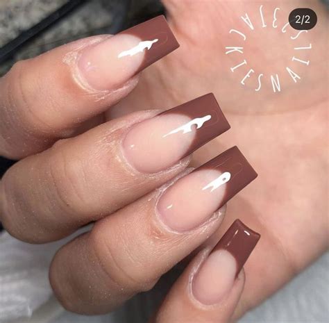 Brown Deep French Nails Gel Nails French Brown Acrylic Nails