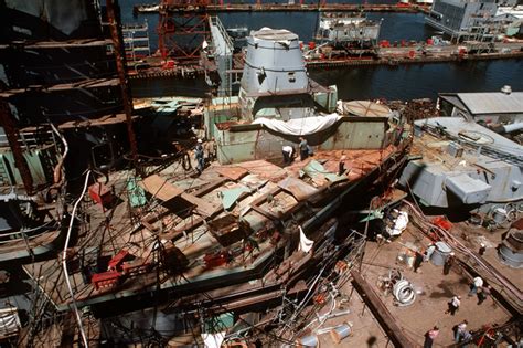 A Port Amidships View Of The Battleship Uss Iowa Bb During Its