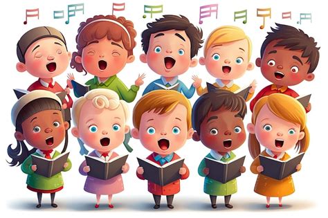 premium photo illustration  children singing song  girls