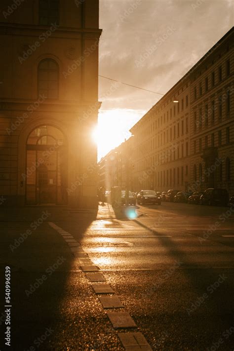 Beautiful bright sunset in Munich Stock Photo | Adobe Stock