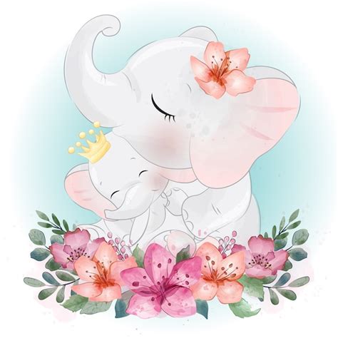 Premium Vector | Cute elephant mother and baby