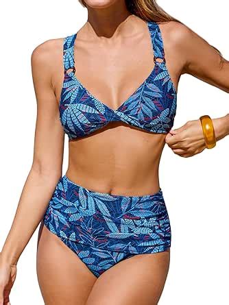 Amazon Cupshe Women S Bikini Sets Two Piece Bathing Suit High Waisted Tummy Control V Neck