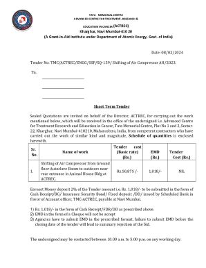 Fillable Online Tender No Tmc Actrec Engg Ssp Sq Shifting Of Air